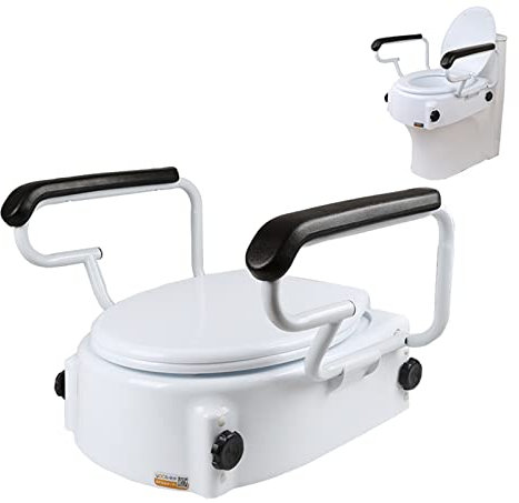Erhöhter Toilettensitz mit Griffen und Deckel, Toilettensitzerhöhung, Toilettensitzerhöhungen, verlängerter und erhöhter Toilettensitz, für Behinderte und ältere Menschen, Senioren, Schwangere