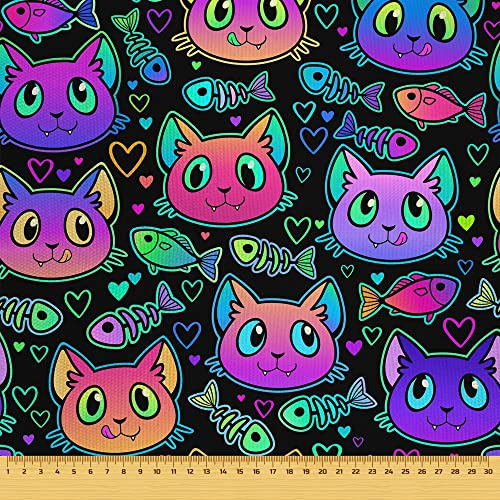 HEKO PANELS Stoff Oxford wasserdicht, Katzen Schwarz, 1 Meter 155 x 100 cm | Dekostoffe zum Nähen und Handwerken, blickdichte Möbelstoffe, Nähstoffe DIY, als Meterware erhältlich