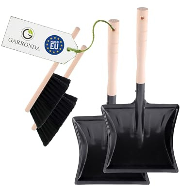Garronda Kehrschaufel Set 2 Stück mit Metallschaufel mit Holzgriff und Handfeger aus Holz und Synthetik Kehrblech Kehrbesen für Haushalt GD-0010 (Schwarz + Schwarz)