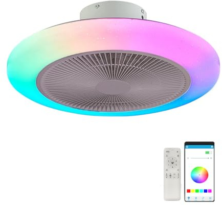 JZCDR RGB Deckenlampe mit Ventilator Fan Deckenleuchte mit Bluetooth Lautsprecher Fernbedienung APP Dimmbar LED Umkehrbar Deckenventilator mit Licht Kinderzimmer Lampe Decke Schlafzimmer Beleuchtung