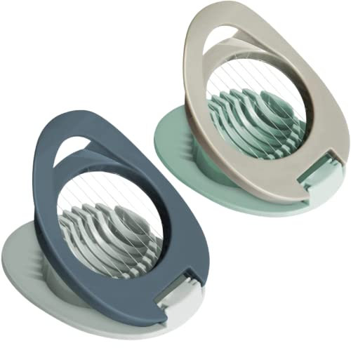 Cortador de huevos,Corta huevos duros de forma rápida y eficaz,Hecho de metal de acero inoxidable para mayor durabilidad, jamón, plátano y fresa (azul y verde)