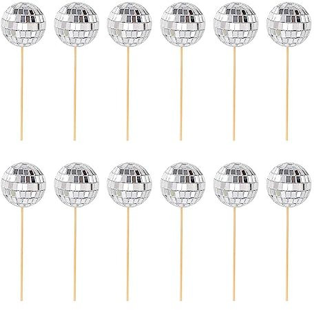 Disco Ball Cake Toppers,1970s Disco Ball Cake Decorations,Mini Disco Balls Happy Birthday Cake Topper,Decorations Cupcake Picks for 70s Theme Party Favor