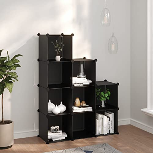 ZEYUAN Regalsystem mit 9 Würfeln Schwarz PP, Vitrine, Raumteiler Regal, Steckregal, Regalsystem, Stufenregal, Bücherregal, Schrank Regal