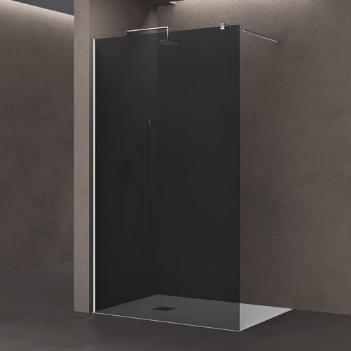 doporro Box Doccia Walk-In 130x200 cm, Parete Doccia Fissa in Vetro Temperato Fumé 10 mm con Barra Stabilizzatrice Regolabile e Profilo Cromato – Bremen02VG