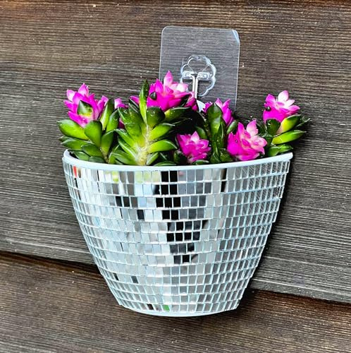 Discokugel Wandvasen,Discokugel Hängende Blumentopf,Discokugel Blumenampel,Discokugel Wand Blumentopf,Wand übertopf,Wand Pflanzgefäße,Modern Silber Discokugel Wanddeko Topfpflanze für Balkon,Garten