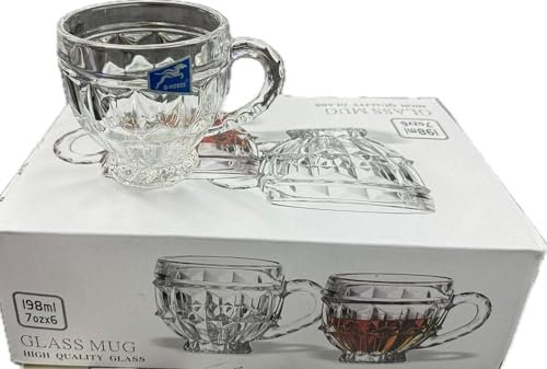 Bargain House Set of 6 Latte Glasses Mugs 198ml with Handles, Clear Mug for Hot and Cold Drinks, Coffee Espresso Glass Mugs, Cappuccino Latte Tea Cups with Handle, Heat Resistant