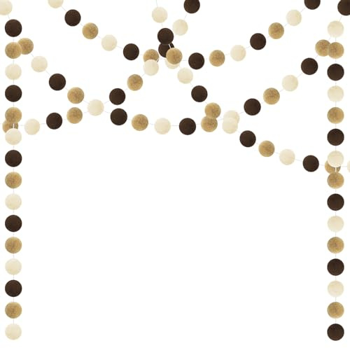 HONMOK 3Pcs Rustic Boho Wedding Decorations Felt Ball Garland Pom Poms Garlands Khaki White Brown Hanging Bunting, 2m/6.56ft 20 Balls for Bohemian Wedding Bridal Engagement Christmas Home Decor