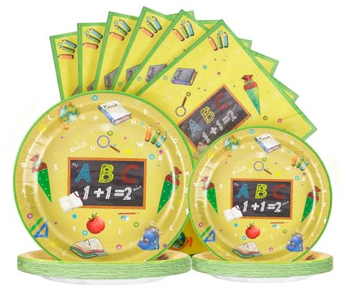 hpnparty schulanfang Partygeschirr einschulung Geburtstag Deko Set für 25 Gäste, 75 Stück Schuleinführung pappteller Geburtstagsdeko schulanfänger Kindergeburtstag Party set