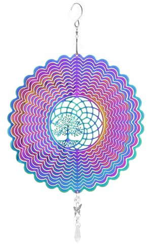 Windspinner colgante 3D para pájaros, acero inoxidable, carillón de viento, arco iris, fácil de girar, cinético, decoración para ventanas y jardín