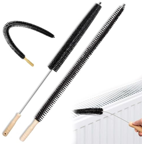 Radiator-Cleaning-Flexible Radiator Cleaner Brush with Wooden Handle - Pack of 2 Radiator Brush, Efficient Cleaning Tool for Home and Office