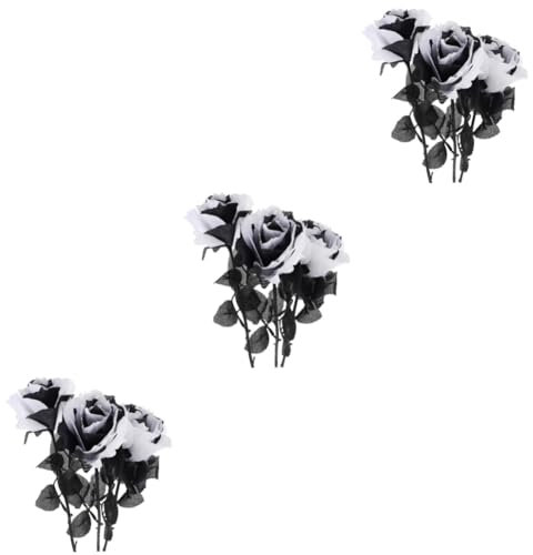 Cabilock 9stücke Teiliges Set Kunstrose Dekoration Für Halloween Und Partys Simulierte Blumen Für Garten Und Feierlichkeiten Weiß Mit Schwarzem Zebra-Muster