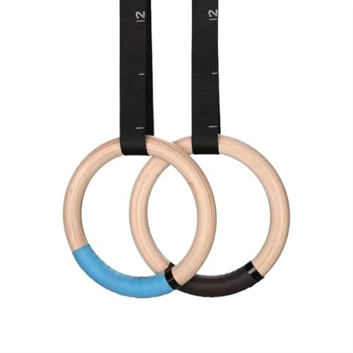 EKalgretrA Turnringe Holz 1 Paar Holz Gymnastik Ringe mit Verstellbaren Riemen Ring for Kinder Erwachsene Home Fitness Pull Up Kraft Training(25mm Straps,32mm Rings)