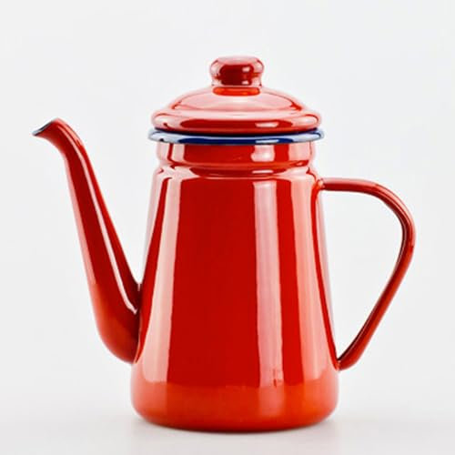 ASIAD Caffettiera 1.1L Bollitore da Campeggio Brocca Domestica Smalto Teiera Vintage,Rosso