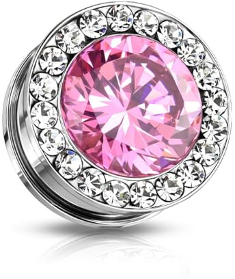 beyoutifulthings Ohr-Plug Zirkonia Pink Clear Silber Edelstahl Ohr-Piercing Ohr-Schmuck Screw Fit Flesh Tunnel Schraub-verschluss 3-mm