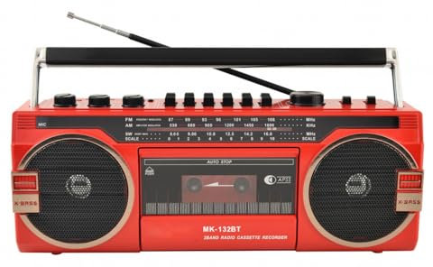 AM FM Lecteur cassette portable et enregistreur avec prise casque 3,5 mm, deux haut-parleurs de 12,7 cm, répéteur, enregistreur de cassette à cartes – Idéal pour campus radio karaoké