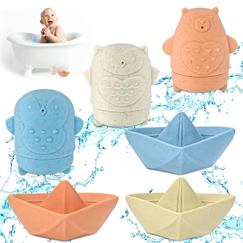 Giocattolo da bagno per bambini a partire da 1 2 anni, in silicone, senza muffa, senza foro, giocattolo per la vasca da bagno per bambini con animali da bagno