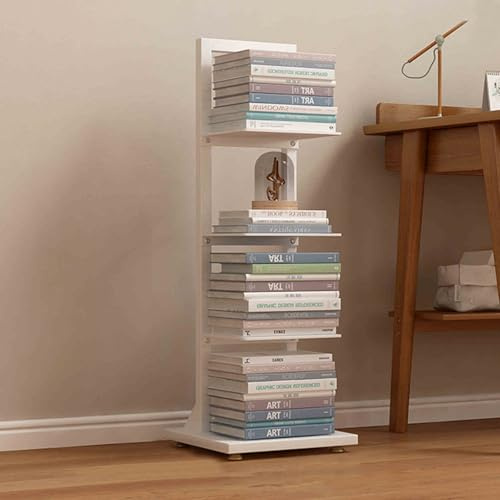 HARELA Bücherregal 4/5/6-Tier, Metall Bücherregal Bodenstehendes, Bücherturm Freistehend Ecke Regal, Bodenstehendes Lagerregal Für Kinder Und Erwachsene(White-4 Tier)