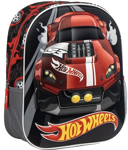 Mochila Infantil 3D Hot Wheels Medidas 25.0x31.0x10.0 cm para Niñ@s con Asas Ajustables y Ergonómica | Mochila Infantil Comodidad y Ajuste con Espacio, Material Resistente y Fácil de Limpiar