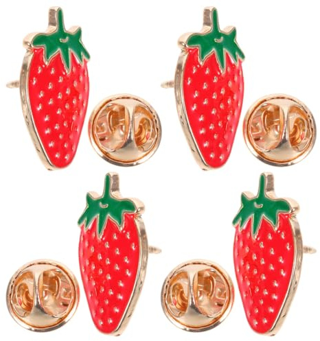 CAXUSD 4 Stück Fruchtbrosche Erdbeerschmuck für -Früchte-Brosche Abzeichen Erdbeerförmige kleiner Stift Taschenanhänger Erdbeere Erdbeer-Clips Zinklegierung rot
