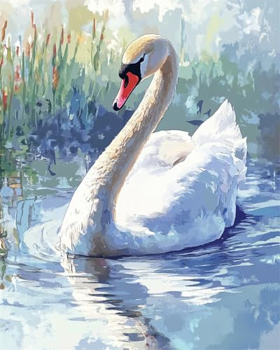 N.LANSHAN DIY Knüpfteppich Zum Selber Knüpfen Schwan Tierportrait Knüpfset Für Teppiche,Diy-Bastelset,Wandteppich,Kissen,Vorgedruckte Muster 100x140cm