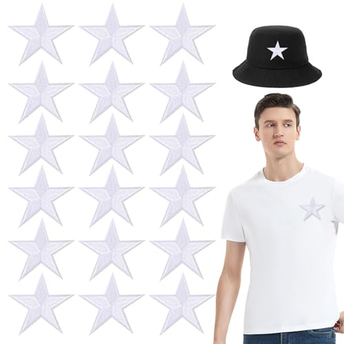 18 Stück Bügelbilder Stern Patches, Weiße Sterne Bügelpatches, Star Embroidered Patches zum Aufbügeln, für Bastelarbeiten, Rucksäcke, Dress, Hüte, Mäntel und andere Kleidungsstücke
