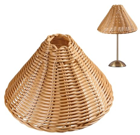 CHGCRAFT 2 Stück Empire Clip On Kronleuchter Lampenschirme Cone Natural Rattan Lampenschirme Ersatz Clip auf Lampenschirm für Stehlampe Hängelampe Wandleuchten, 150×110mm