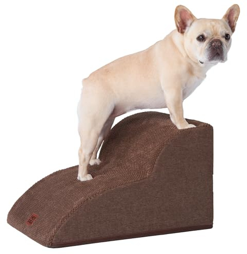 EHEYCIGA Escalier pour Chiens et Chats, Rampe pour Chien 2 Marches, Mousse Haute Densité, Surface Antidérapante, Housse Amovible et Lavable, pour Canapé et Lit, Marron