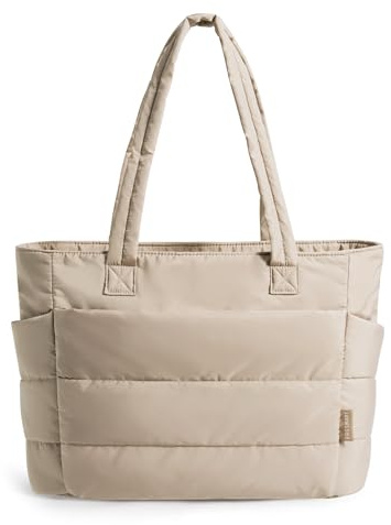 bagsmart Tote Bags for Women – 20L Lightweight Taslan Puffer Handbag with 15.6 Laptop Compartment, Water-Resistant Shoulder Bag for Work, Teacher/Nurse, School,Travel & Gym