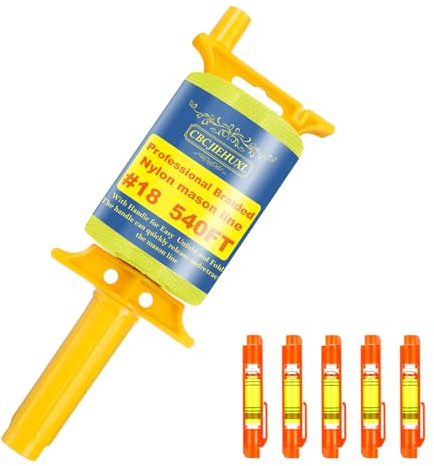 Mason Line with Handle #18, 540 Ft String, with 5 Built-in Levels and Spool Fluorescent String Line, Braided Nylon String for Gardening or Masonry Tools, Construction Twine for Outdoor Projects