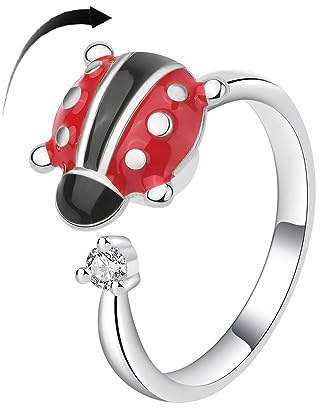 SNHHNSW RODATable Ladybug Ring Anti antidendos Anillos de ansiedad de ansiedad Ajustable Ajuste de alivio de estrés ANILLAS APLICABLE CRISTAL Boda Regalos Lindos Regalos para Mujeres