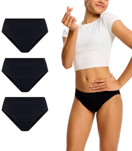 Modibodi Teen Period Underwear Hipster Bikini 3-Pack Moderate 30ml Black | Leak-Proof Protection,Made for School & Sports