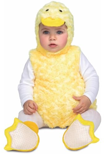 My Other Me - Disfraz de Pato esponjoso para bebé unisex en amarillo con vestido, gorro, cola y patucos talla 12-24 meses ¡Tu pequeño será el pato más adorable de la fiesta!