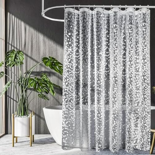 FGTOPBY Rideau de douche anti-moisissure, Rideau pour douche, Rideau de bain pour salle de bain, Transparent avec motif 3D de galets, Rideau de douche en plastique Eva imperméable 180 x 200 cm