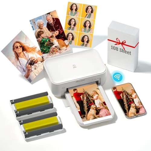 iDPRT 4x6 Photo Printer - 108 Sheets & 2 Ribbon, Instant Picture Printer for iPhone, Android - Thermal Dye Sublimation, WI-Fi Connnecting, Color Photo Printers for Home Use