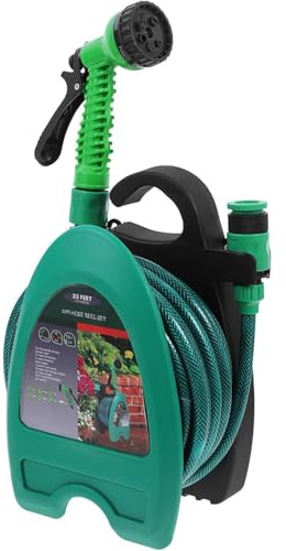 Dapetz Mini-Schlauchtrommel mit 10 m Wasserspritzpistole, 7 in 1 verstellbare Düse, Gartenschlauch, kompakte & tragbare Bewässerung für Garten, Auto, Balkon & Außenbereich