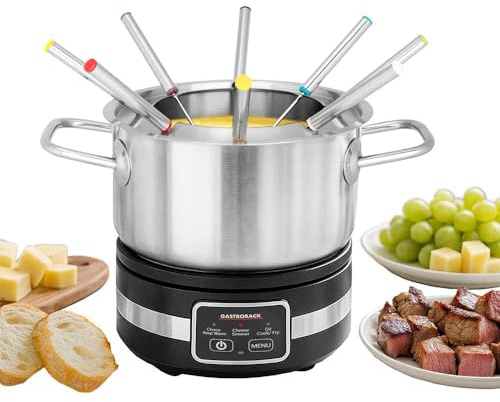 Fondue Multicook 4-i-1 & kokplatta – elektrisk, 1 200 W, för ost, choklad, buljong och fettfondue, med pekskärm, induktionspanna, rostfri gryta, tillbehör för 8 personer