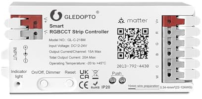 HCSUI Matter Wifi LED Controller für RGBCCT LED-Streifen Smart Home Control, APP Voice Control Matter Kompatibel mit Google Home,Apple HomeKit, Alexa