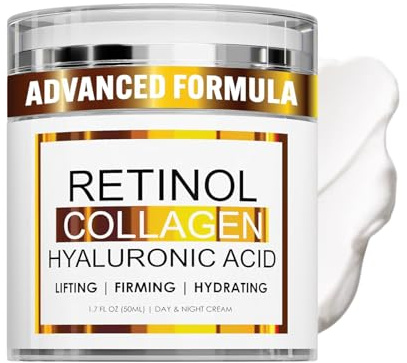 Retinol Collagen Face Cream with Hyaluronic Acid, Anti-Ageing Moisturiser for Face & Neck, Firming & Hydrating Day and Night Cream, Lightweight Retinol Moisturiser for Women & Men, for All Skin Types