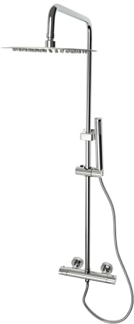 Termostat duschsystem med duscharmatur komplett set, rostfritt stål regndusch duschset, duschset med stor regndusch (Ø 20 cm) och justerbar handdusch, duschpelare duschpanel