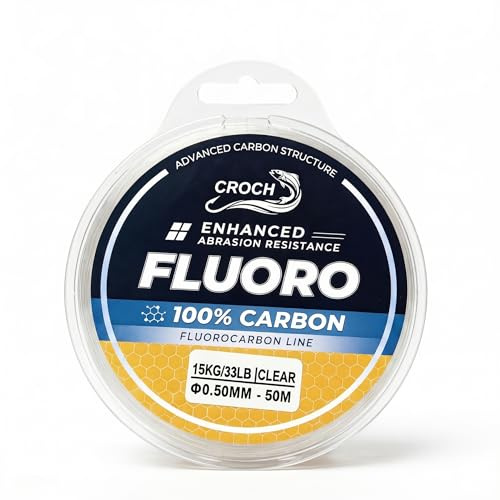 Fluorocarbon Vorfachschnur 50M, Angelschnur Vorfachmaterial für Barsch, Zander und Hecht, abriebfestes Angelvorfach für Süßwasser und Raubfischangeln