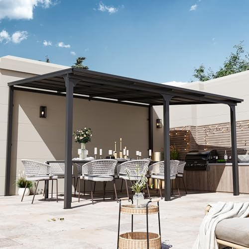 Modern Shade Auvent de Terrasse 3,1 x 4,2 m, Pergola Adossée Aluminium avec Système de Drainage Intégré, Tonnelle de Jardin, Auvent Balcon Terrasse