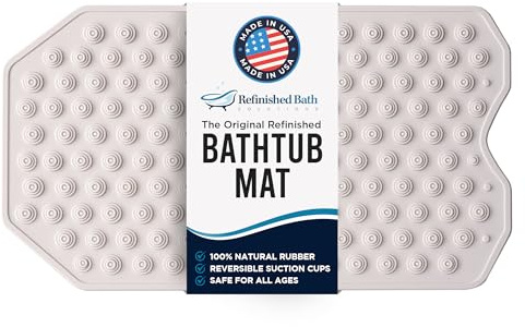 The Original Refinished Bathtub Mat - No Suction Cup Bath Mat, Designed for Textured and Refinished Bathtubs Made of Rubber Not Cheap Plastic, Great for Children and Elderly (White)