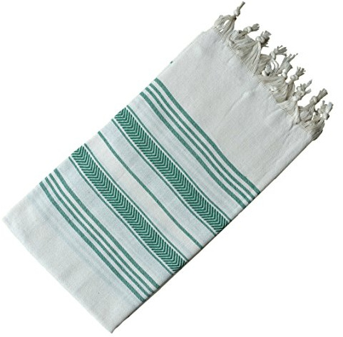 Dandelion - Ivory Basic Pattern - Naturally-Dyed Cotton Turkish Towel Peshtemal - 71x39 Inches - Green
