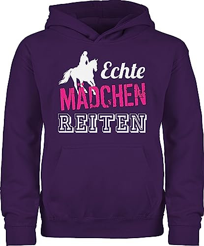 Kinder Hoodie Jungen - Pferd Pferde - Echte Mädchen reiten - 116 (5/6 Jahre) - Lila - pferdepulli pferdepullover pferdeliebhaber horses pullover reitpullover reithoodies reiter reiterinnen pulli