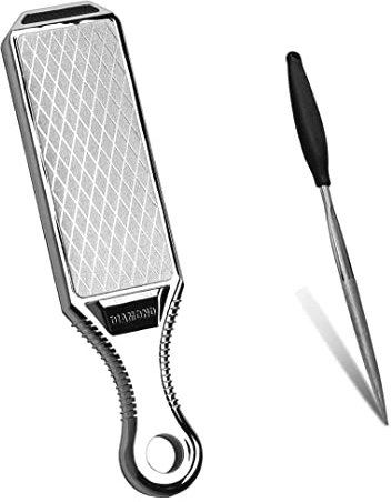 Knife Sharpeners Handheld 300/600 Grit Double Sided Diamond Knife Sharpening Wetstone Stone for Kitchen Knives Scissors Garden Tools with Scissors Sharpener(SHA-2W Set)