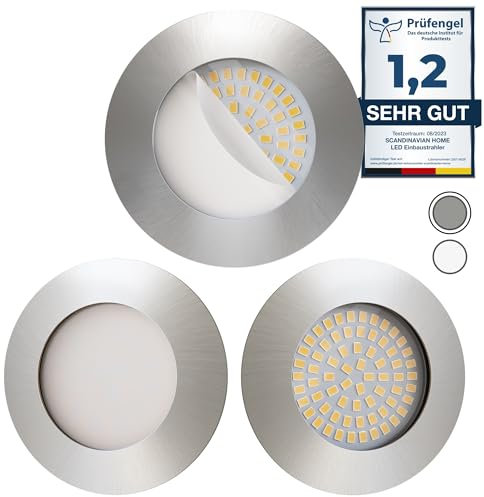 Scandinavian home Set di 3 faretti da incasso a LED 230V 4,5W bianco caldo 60mm - 70mm I bagno I CRI 90 500lm 3000K 68mm I Design in acciaio inox con vetro satinato