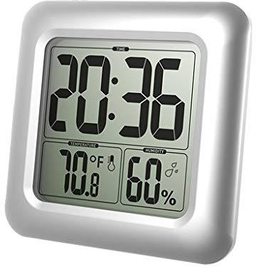 A0127 - Reloj de pared digital para cuarto de baño (resistente al agua, termómetro, indicador de tiempo de humedad)