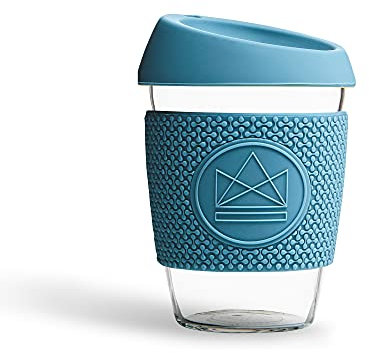 Neon Kactus Glass Coffee Cup | Reusable Glass Cup with Lid for Home or On The Go | Portable Coffee Cup | for Hot & Cold Drinks | Durable, Non-Permeable, Non-Slip, Splash-Proof | Super Sonic, 12oz