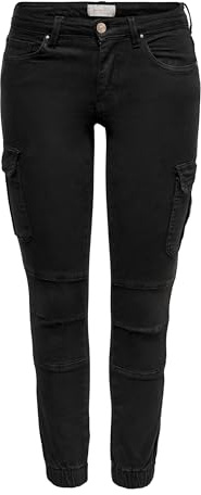 ONLY Cargo Jeans Hose | Stretch Denim Jogger Pants | Slim Mid Waist Karottenhose ONLMISSOURI, Farben:Schwarz, Größe:34W / 34L, Z-Länge:L34
