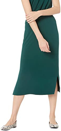 Amazon Essentials Gonna Media in Maglia con Elastico in Vita (Taglie Forti Disponibili) Donna, Verde Scuro, XXL